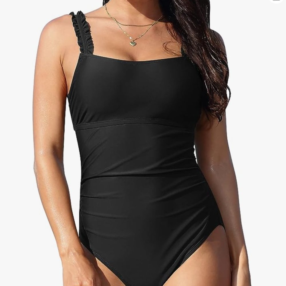 Black Womens One Piece Swimsuit with Tummy Control
